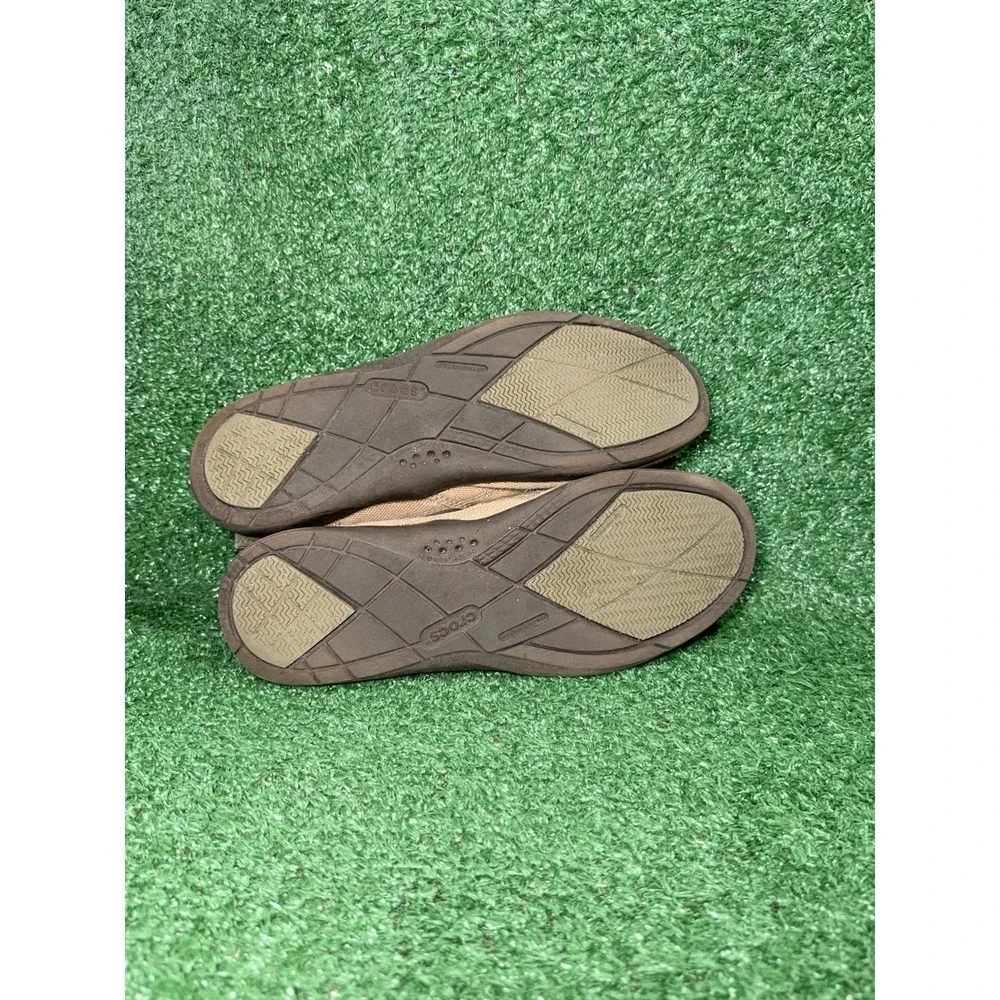 CROCS WALU Men's Size 9 Canvas Slip-On Boat Shoes Loafers Tan Khaki Brown